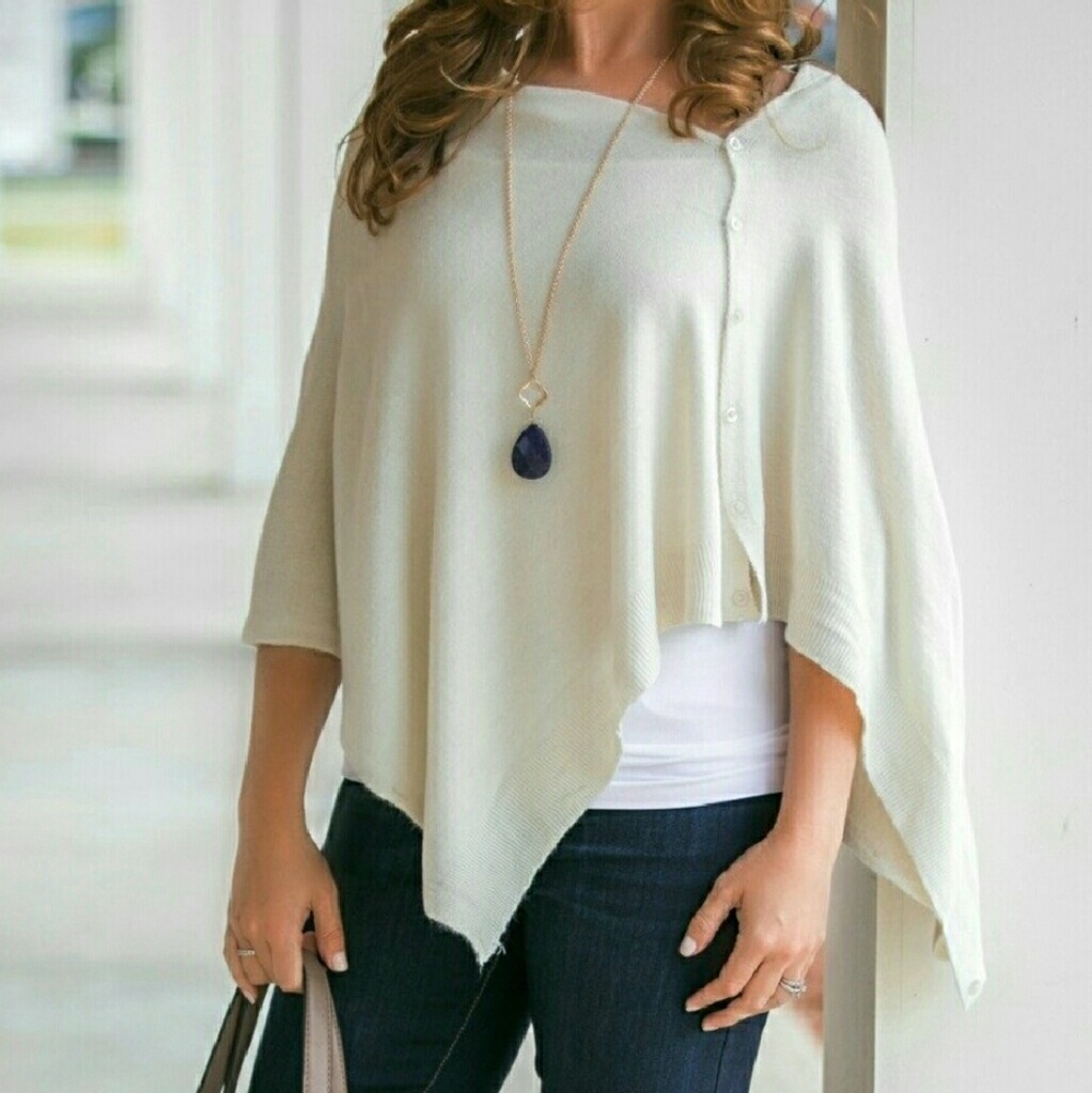 V Neck Button Poncho
